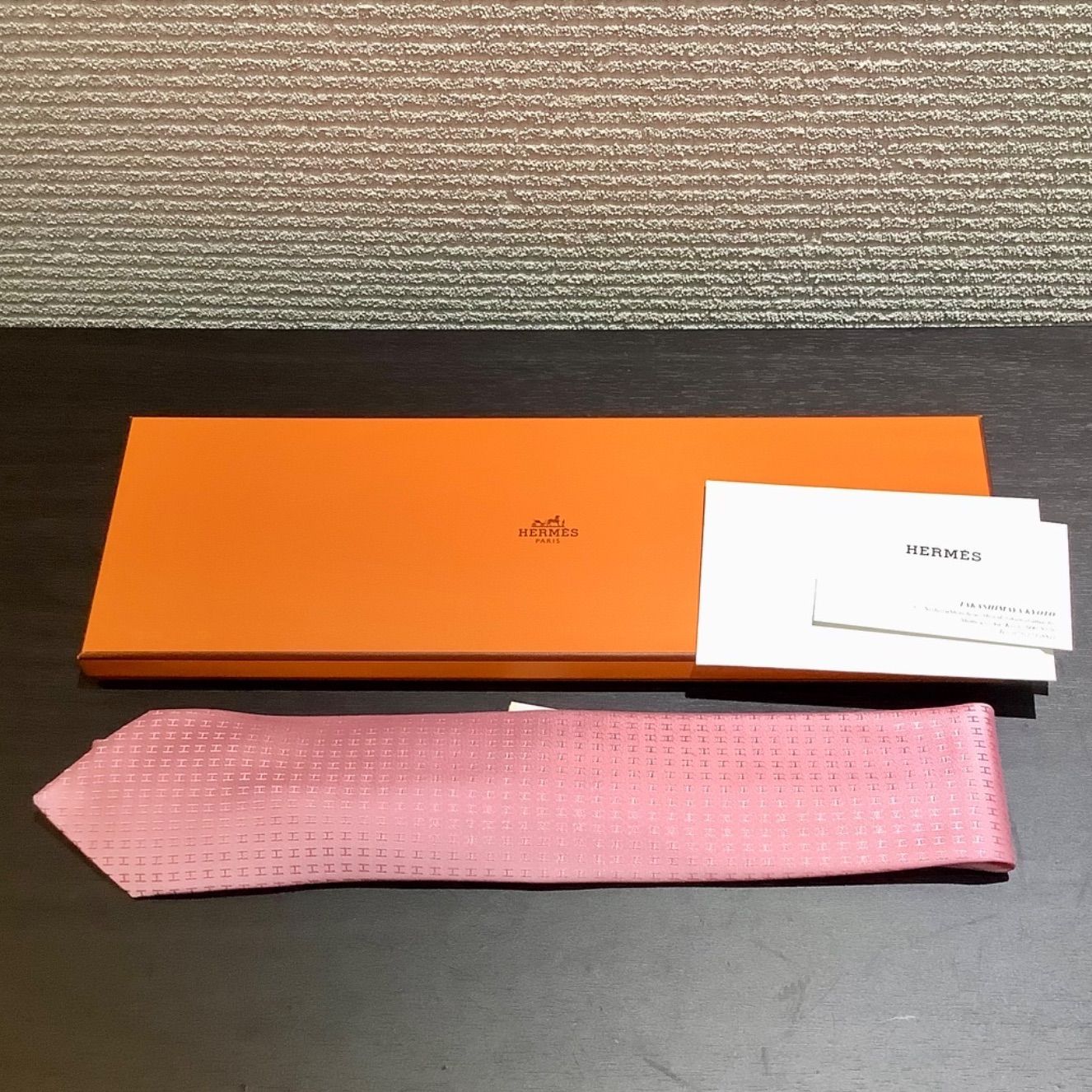 エルメス HERMES 新品 ファソネ H H柄 シルク ネクタイ ピンク ジャガード織 H030189T 28 C805/T15