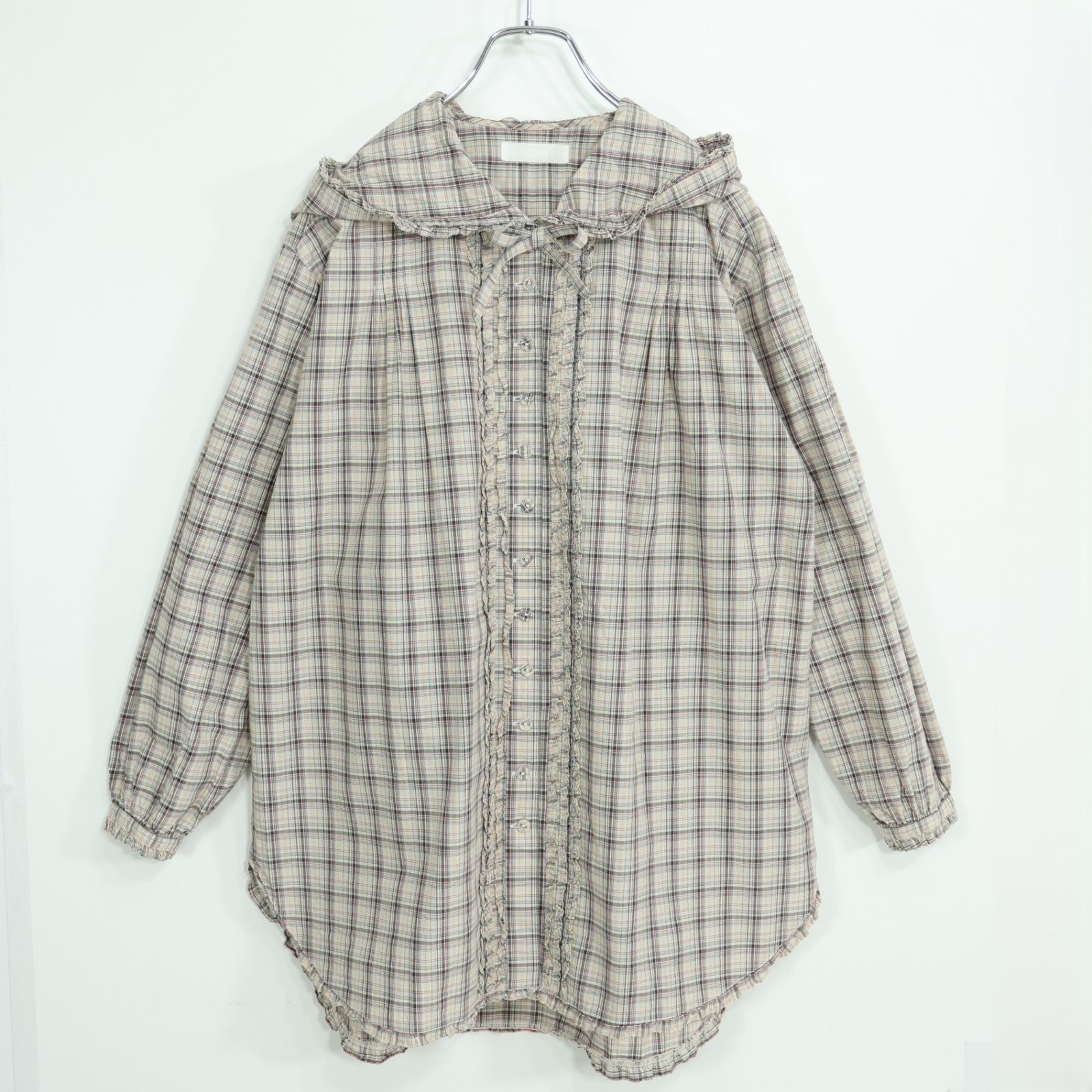 ピンクハウス★オリチェpt♪長袖ブラウス フーディ ベージュ系 前開き ゆったり♪z22714