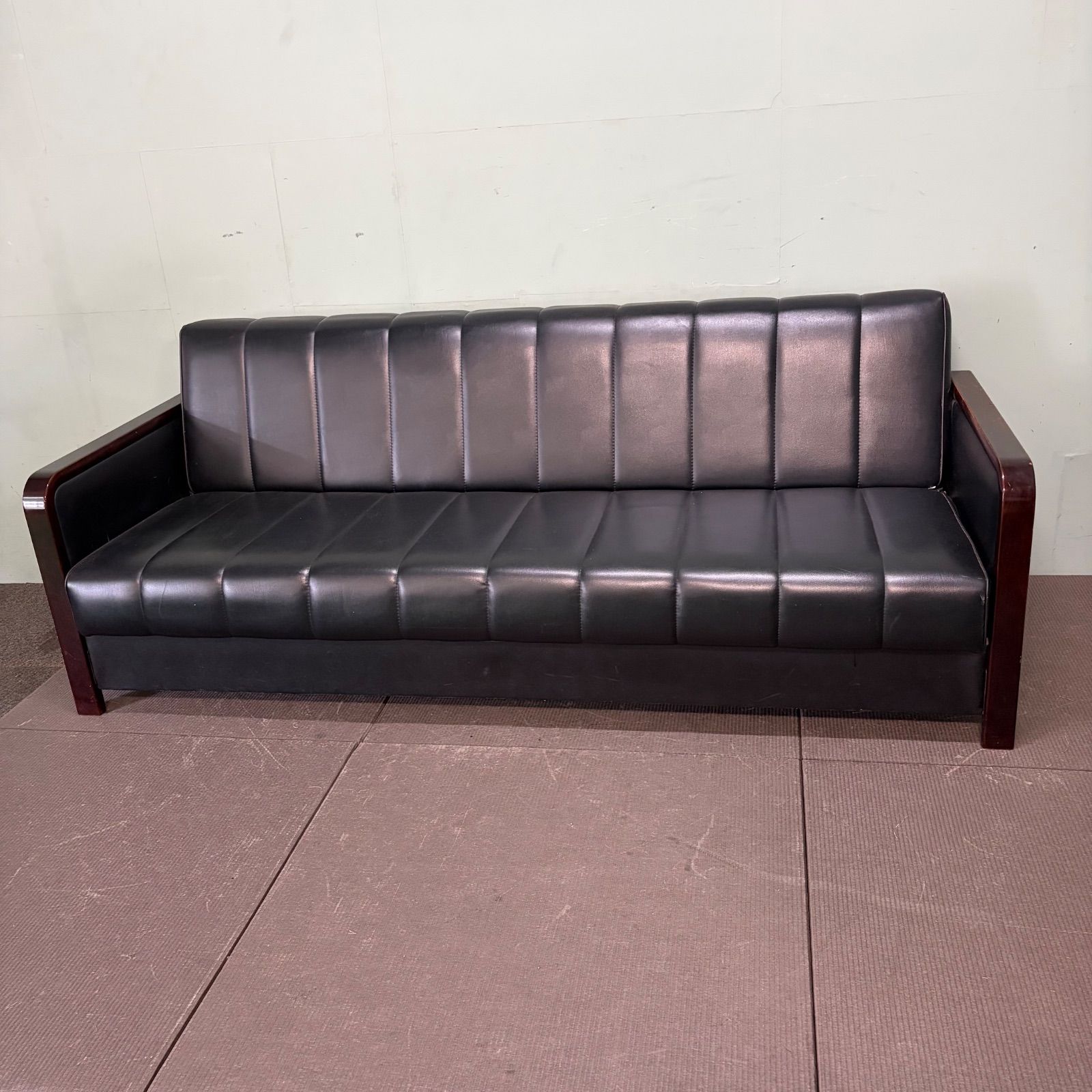 ♭ ソファベッド 2way レザー ブラック 横195cm　ソファー　ベット　 3F