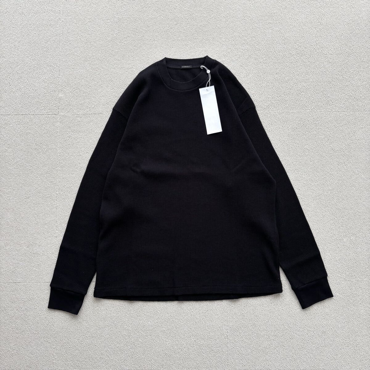26ss 2026 新品 COMOLI コモリ コットン ワッフル 長袖 Tシャツ D01-05041 BLACK ブラック サイズ 3 定価28,600円 80806 0140