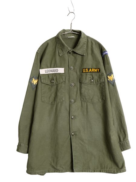 60s 米軍実物 US ARMY コットン サテン ユーティリティ シャツ L / ヴィンテージ OG107 シャツ袖 1st 軍物 ミリタリー ワッペン フルパッチ 8,712円