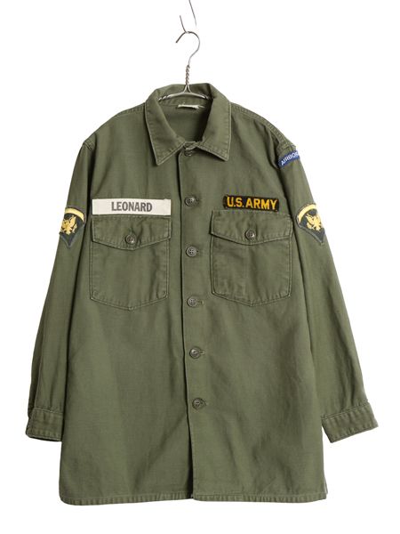 60s 米軍実物 US ARMY コットン サテン ユーティリティ シャツ M / ヴィンテージ OG107 シャツ袖 1st ミリタリー 軍物 ワッペン フルパッチ