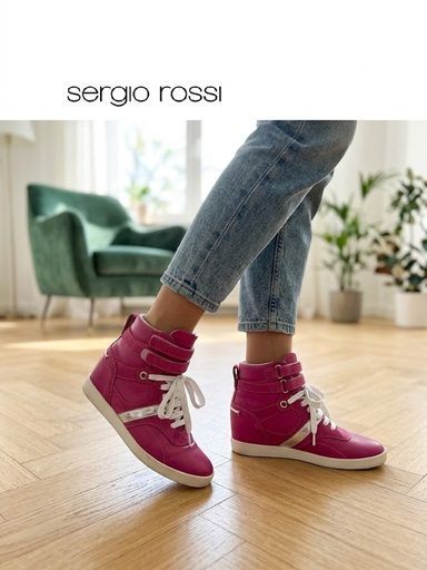 【M】 Rossi セルジオロッシ　ハイカットスニーカー【元箱保存袋付】 24.5~25cm/mo-A-219-6225-6.65/スタイリング/ストラップ/靴紐デザイン/安定感/履き心地