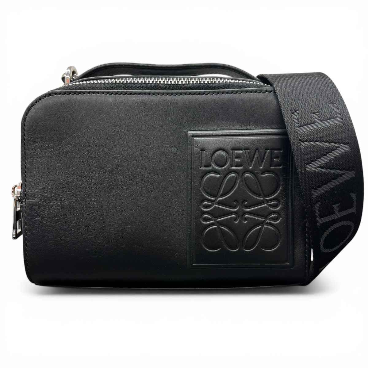 LOEWE 極美品 カメラバッグ 2way ショルダーバッグ ハンドバッグ C565R41X04 カーフ レザー ブラック アナグラム クロスボディ ポシェット ミニバッグ ユニセックス Aランク 中古 鑑定済 ロエベバッグ