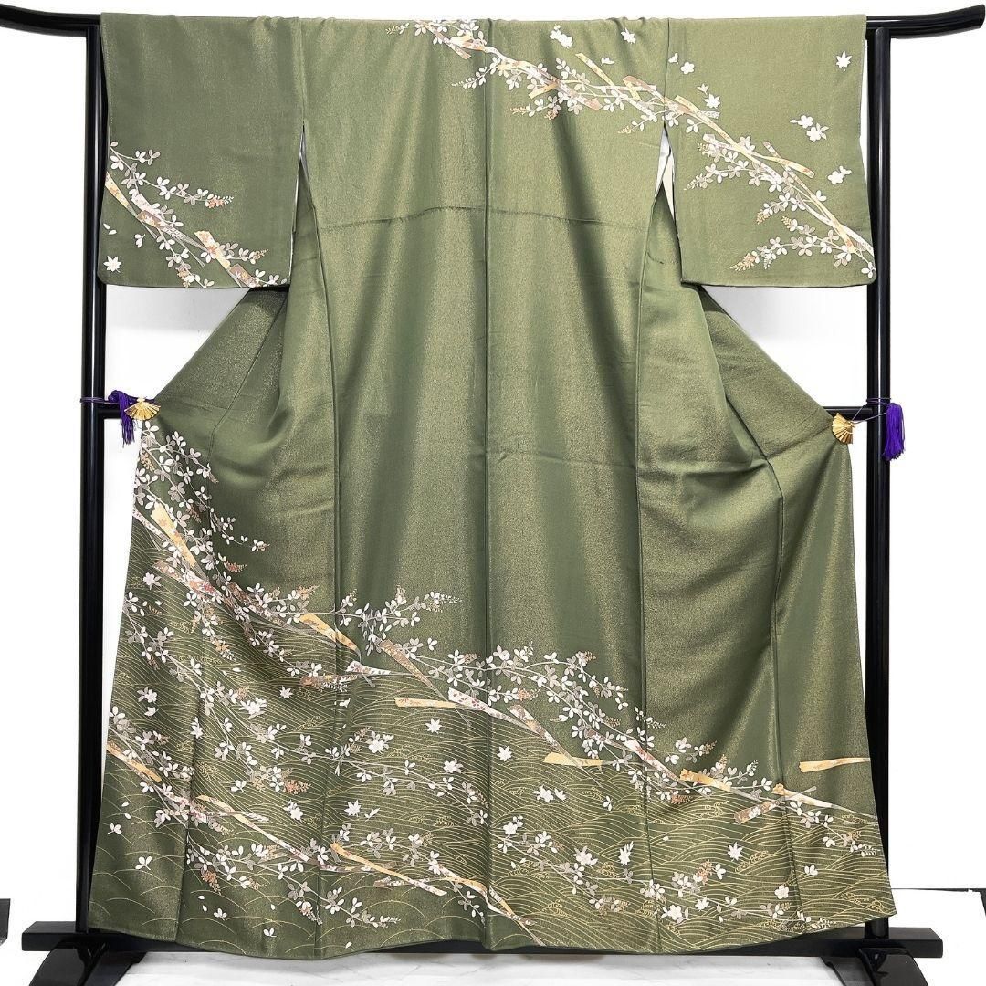 訪問着　身丈159　金通し　熨斗　萩文様　花模様　着物　071b
