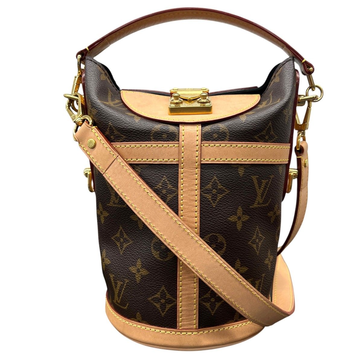 LOUIS VUITTON 美品 ルイヴィトン ダッフルバッグ モノグラム 2way ハンドバッグ ショルダーバッグ バケット M43587 PVC レザー DU3200 RFID確認済 ブラウン LV ヴィトン ABランク 中古 鑑定済 ヴィトンバッグ 118,900円