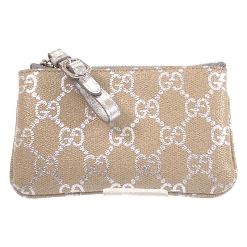 グッチ GUCCI GGエンブレム キーポーチ コインケース メタリック 819113 キーケース GGスプリームキャンバス ライトベージュ シルバー シルバー金具 レディース メンズ【中古】【Aランク】