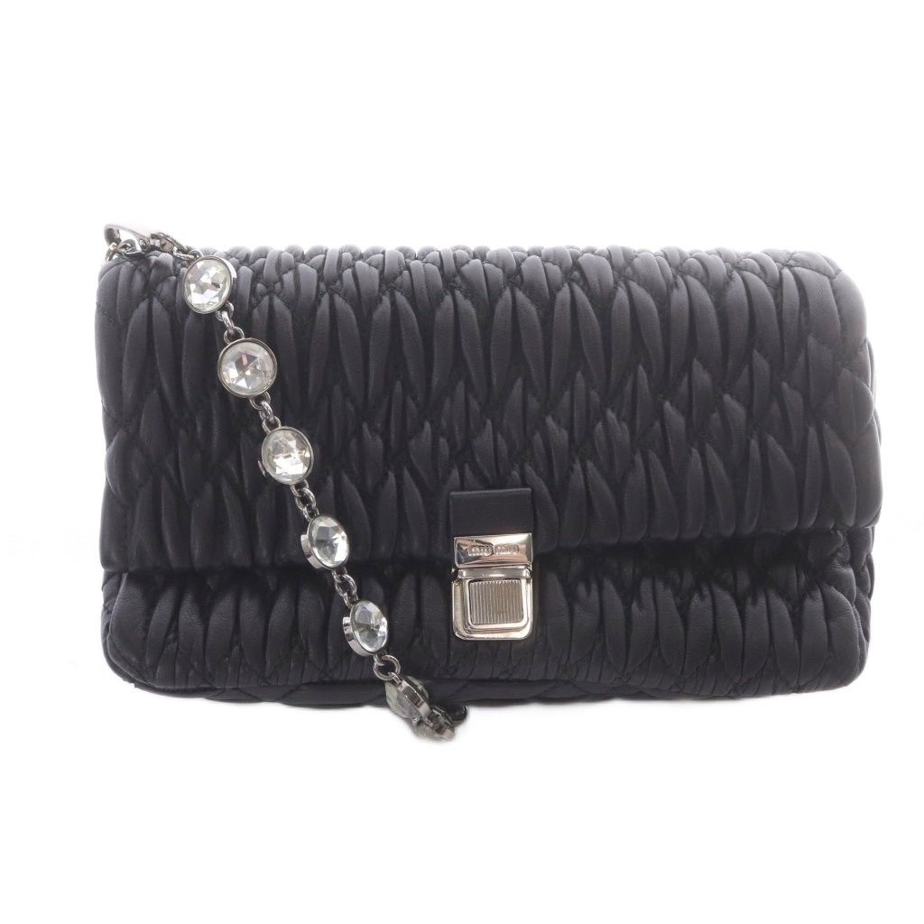 ミュウミュウ miumiu マテラッセ ナッパクリスタル レザー チェーンショルダーバッグ 黒 ブラック RP0416 42,540円