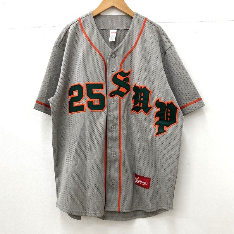 Supreme シュプリーム ベースボールシャツ Ｍサイズ Old English Baseball Jersey オールドイングリッシュ ベースボールジャージ グレー トップス ★SS1945 15,400円
