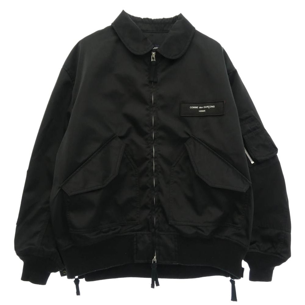 COMME des GARCONS HOMME コムデギャルソンオム HN-J006 ナイロンツイル 丸襟 サイドジップ ミリタリー ボンバー ジャケット ブルゾン ブラック系 M【中古】