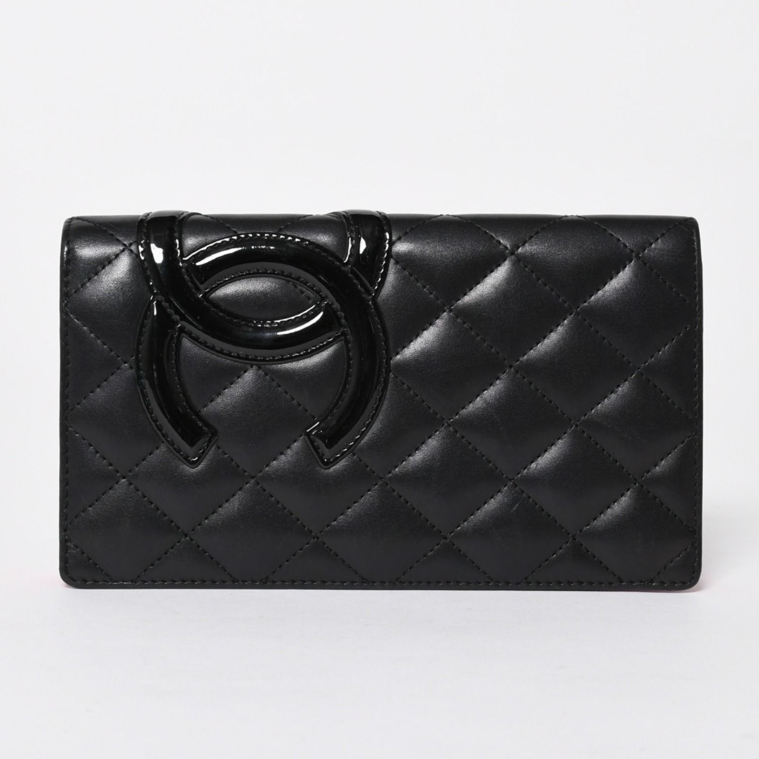 CHANEL シャネル カンボンライン 長財布 15番台 ココマーク パッチ カーフレザー ブラック ピンク シルバー金具 美品 中古 4a006779