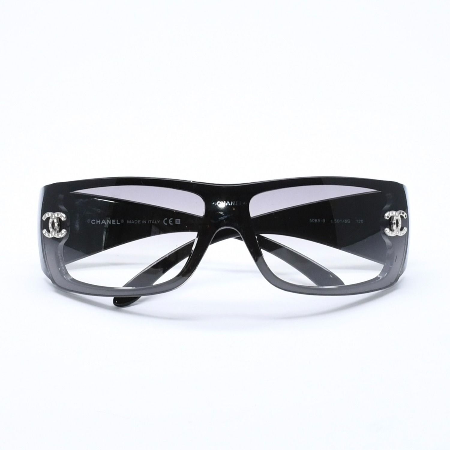 CHANEL シャネル サングラス アイウェア 5088-B c.501/8G サイズ120 ココマーク ラインストーン ブラック 美品 中古 4a006576