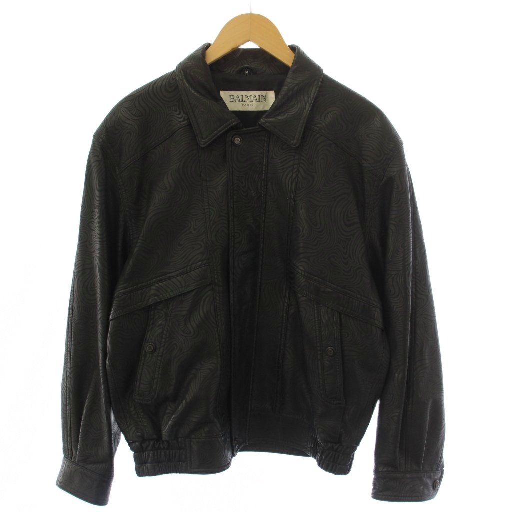 バルマン BALMAIN レザージャケット ジップアップ 総柄 羊革 M 黒 /BM ■GY09 22,866円