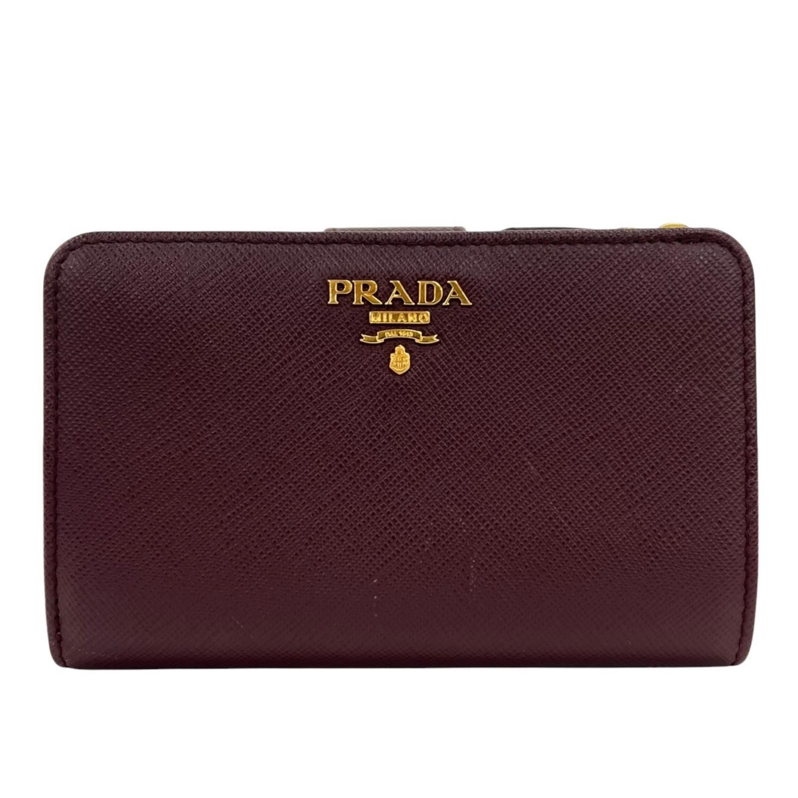 PRADA プラダ ロゴ 1ML225 二つ折り財布/サフィアーノレザー バーガンディ/ピンク/アイボリー【中古】 レディース