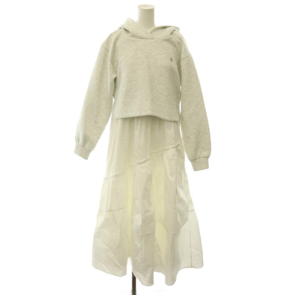 ハーリップトゥ Her lip to 26AW Trois Logo Docking Dress ワンピース ドッキングワンピース スウェット ロング 長袖 S ライトグレー 白 ホワイト /HS ■OS