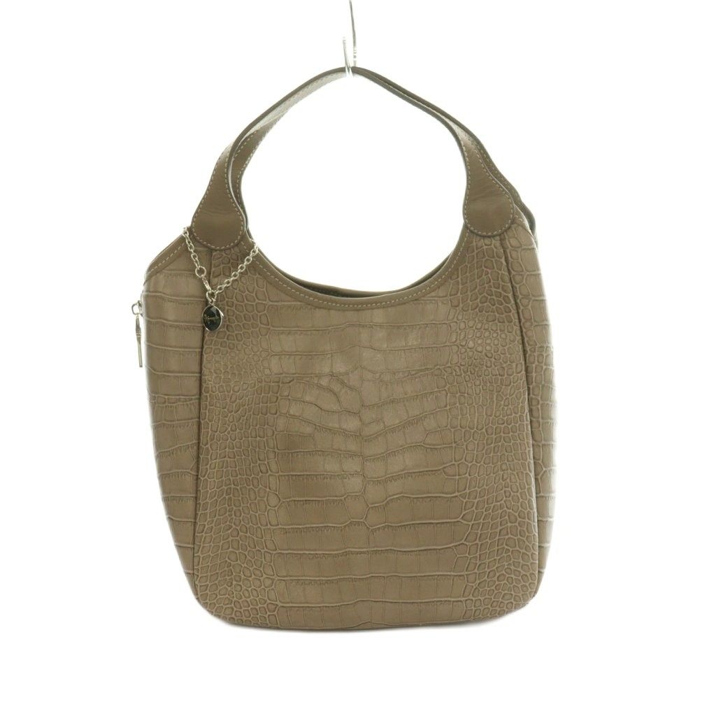 銀座かねまつ GINZA Kanematsu ハンドバッグ クロコ型押し レザー グレージュ /MI ■OS
