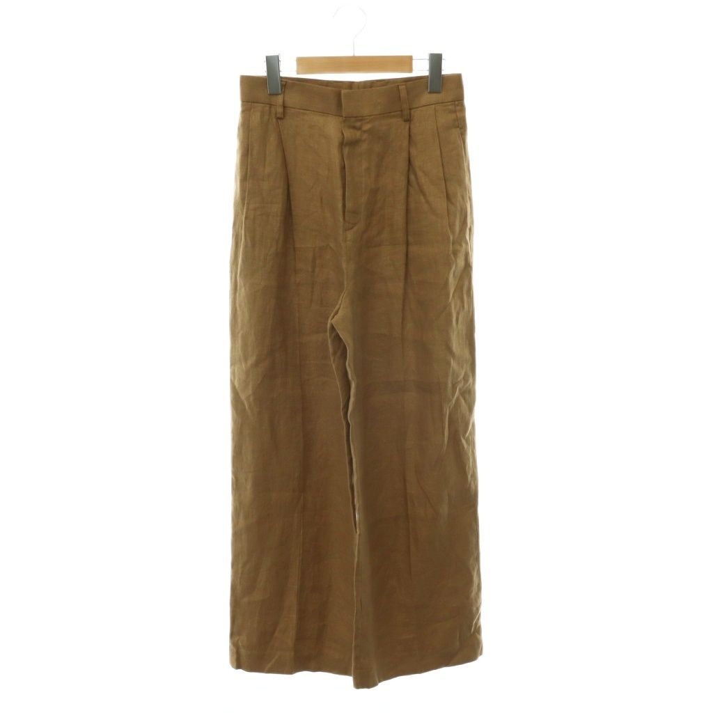 ミューズ ドゥーズィエム クラス MUSE de Deuxieme Classe 26SS OGLINEN Wタックパンツ ワイド ストレート リネン 34 茶 ブラウン /CX ■OS