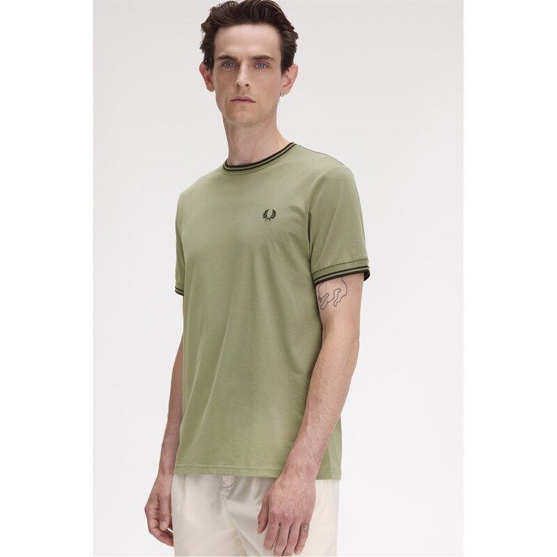 フレッドペリー メンズ トップス シャツ Tシャツ Fred Perry Twin Tipped TShirt Olive Mint Y64 ミント