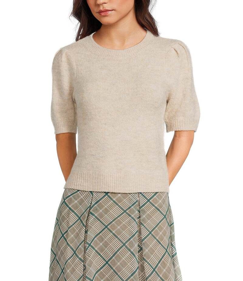 カッパーキー レディース アウター ニット・セーター クルーネック セーター Copper Key Crew Neck Puff Sleeve Sweater Heather Oatmeal ヘザー