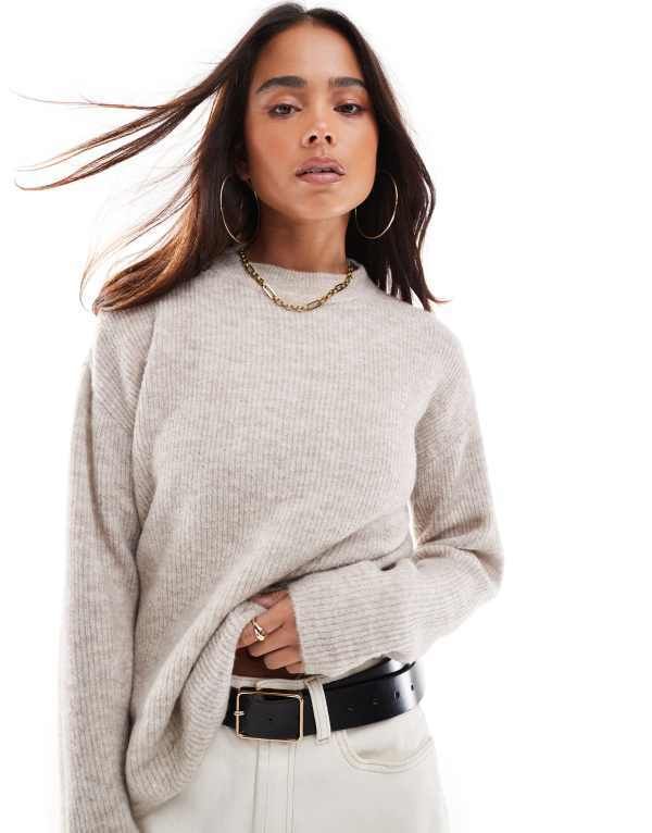 オンリー レディース アウター ニット・セーター セーター ONLY round neck sweater in stone STONE ストーン