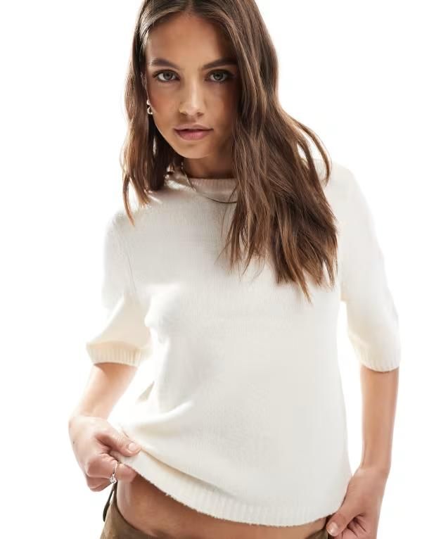 ヴェロモーダ レディース アウター ニット・セーター ニット Vero Moda boxy fit soft knit short sleeve top in cream melange Birch