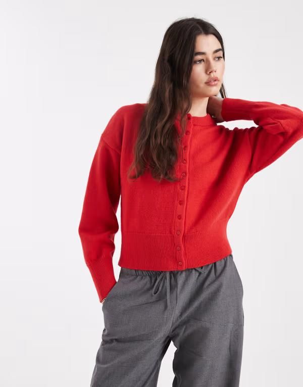 デイジーストリート レディース アウター カーディガン Daisy Street fitted waist cardigan in poppy Red レッド