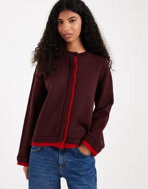 エイソス レディース アウター ニット・セーター コントラスト ASOS DESIGN knit sweater with contrastipping Redplum レッド