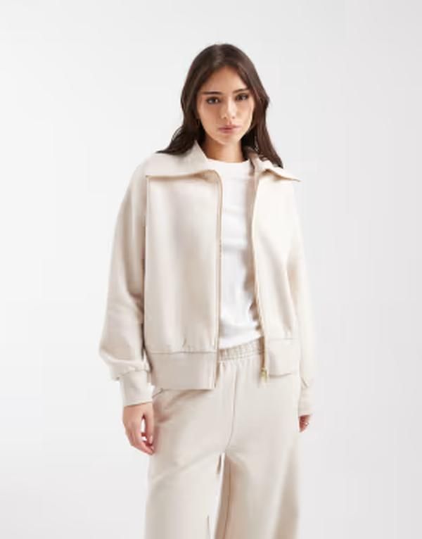 ミスセルフフリッジ レディース アウター ニット・セーター スウェット シャツ Misselfridge premium zip up collar detail sweatshirt in oatm
