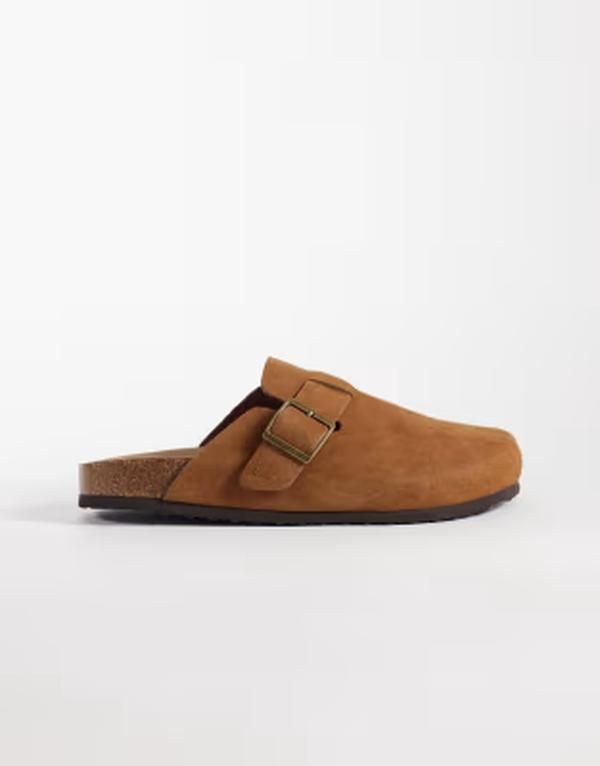 エイソス メンズ シューズ サンダル スエード ASOS DESIGN mule sandals with cork soles in tan bonded suede TAN タン