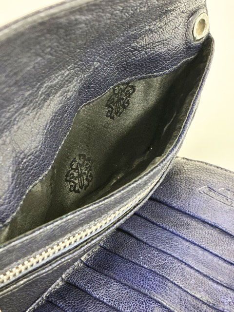 クロムハーツ CHROME HEARTS WAVE CROSS BALL NAVY ウェーブ クロスボール ウォレット レザー 財布 ネイビー 【ブランド古着ベクトル】【中古】☆AA★ ▲ 260825
