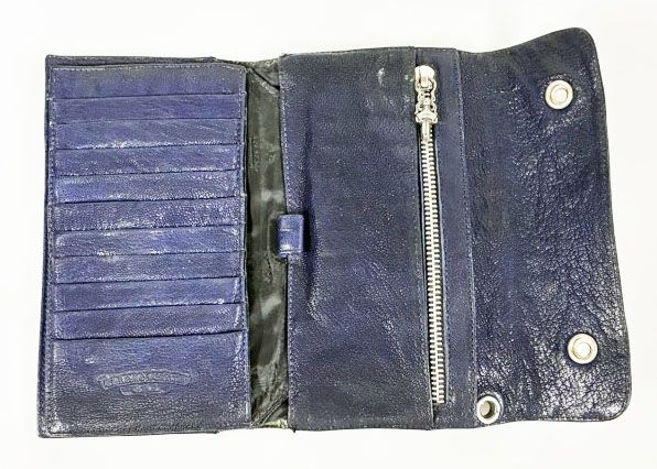クロムハーツ CHROME HEARTS WAVE CROSS BALL NAVY ウェーブ クロスボール ウォレット レザー 財布 ネイビー 【ブランド古着ベクトル】【中古】☆AA★ ▲ 260825
