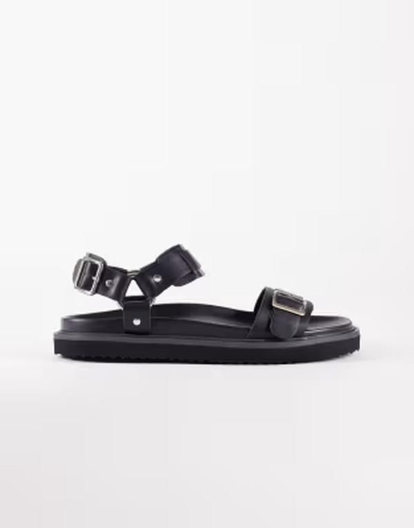 エイソス メンズ シューズ サンダル ASOS DESIGN three strap sandals with metal hardware Black ブラック