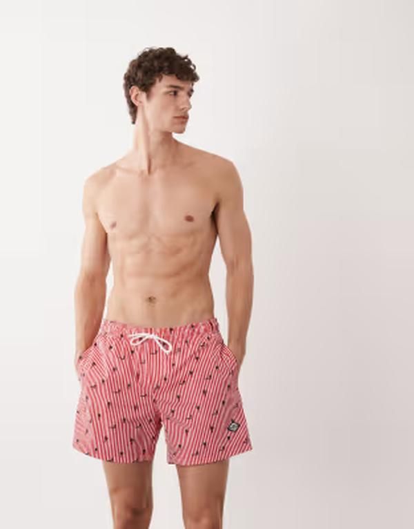 ジャック アンド ジョーンズ メンズ 水着 ハーフパンツ・ショーツ プリント ショートパンツ Jack Jones palm tree print swim shortstripe True Red