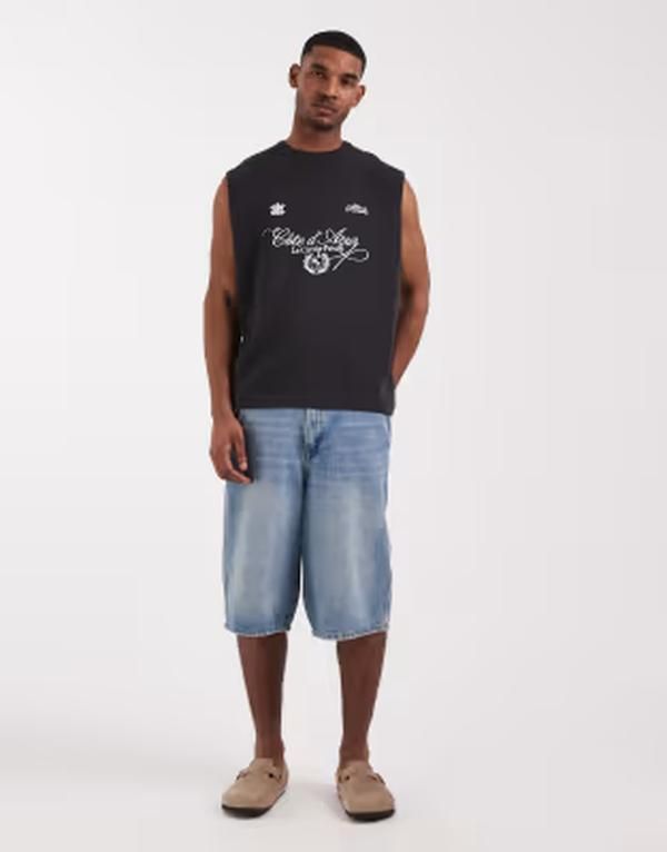 エイソス メンズ トップス ベスト グラフィック ASOS DESIGN oversized tank with soccer graphic in charcoal waffle fabricHAR