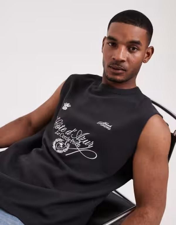エイソス メンズ トップス ベスト グラフィック ASOS DESIGN oversized tank with soccer graphic in charcoal waffle fabricHAR