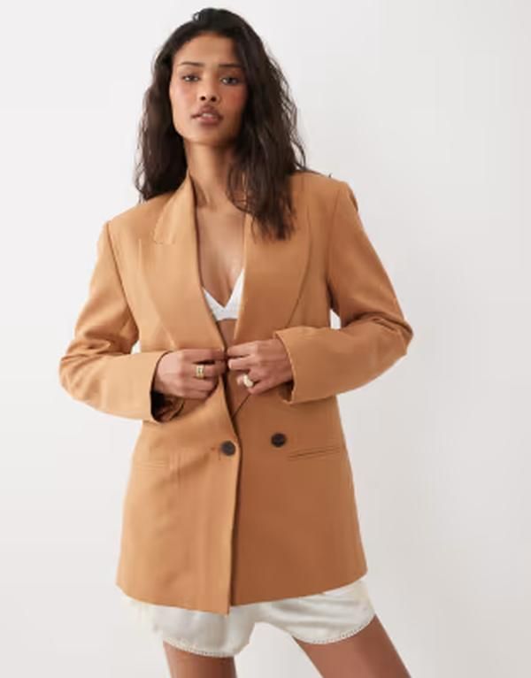 エイソス レディース アウター ジャケット・ブルゾン ブレザー リネン ASOS DESIGN tailored multiway blazer with linen in toffee マルチカラー