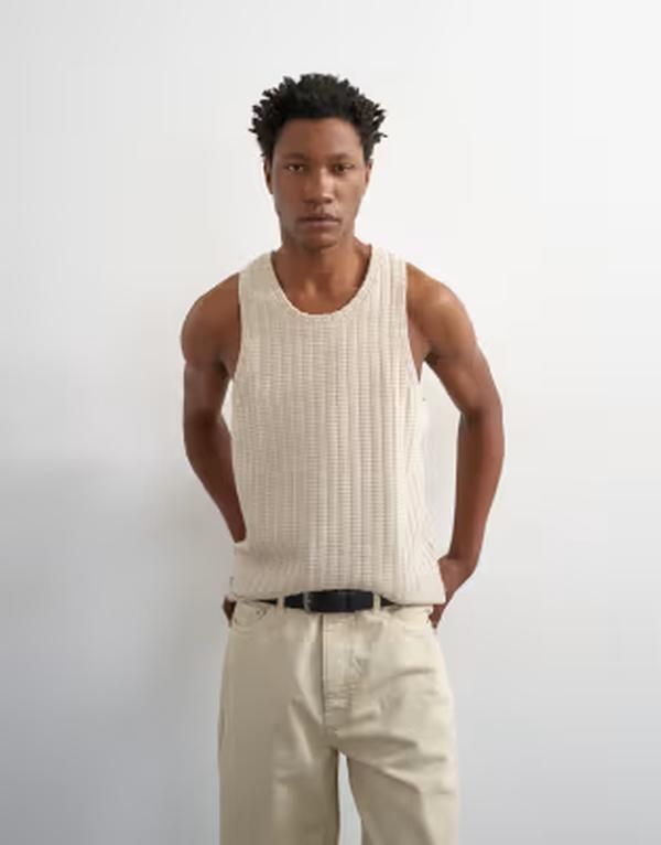 トップマン メンズ トップス ベスト リラックスフィット Topman relaxed fitextured tank top in stone ストーン