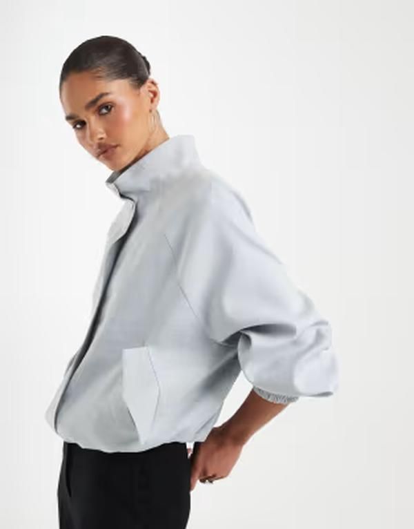 エイソス レディース アウター ジャケット・ブルゾン スタンドネック リネン ASOS DESIGN linen look funnel neck jacket in baby LIGHT BLUE