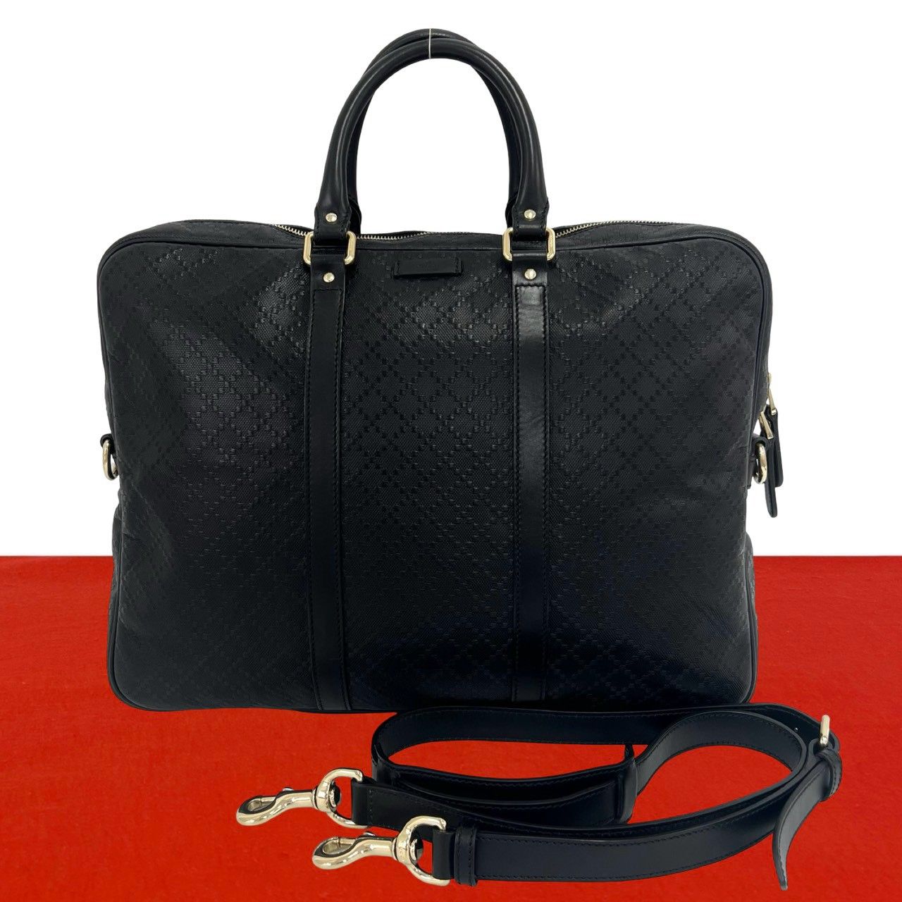 極 美品 希少品 GUCCI グッチ ディアマンテ ロゴ レザー 2way ビジネスバッグ ブリーフケース ショルダーバッグ ブラック 黒 28413