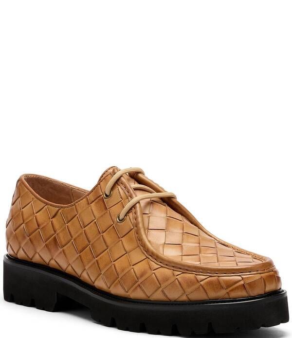 マークノーラン メンズ シューズ オックスフォード ダービー レザー Marc Nolan Mens Montana Woven Leather Moc Toe Derby Oxfords Camel