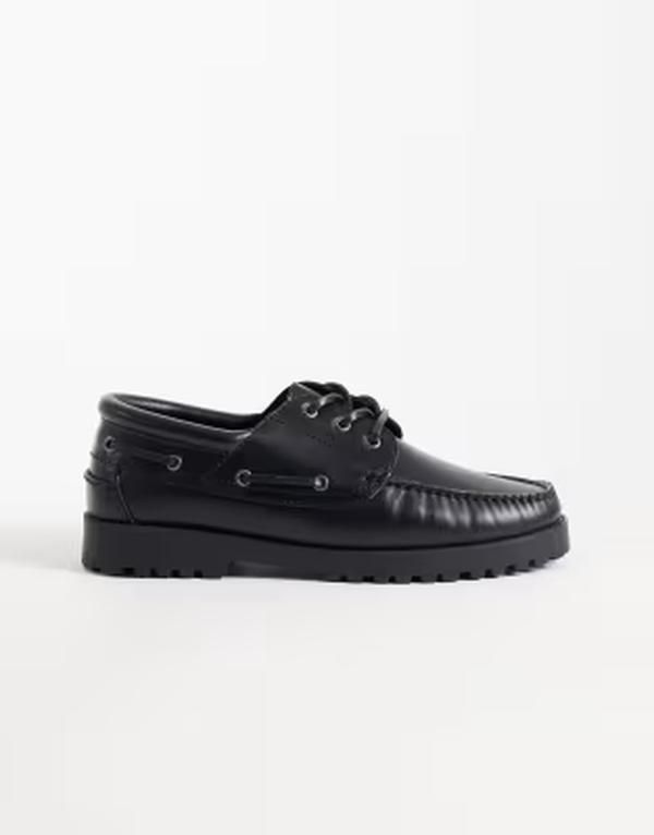 ジャック アンド ジョーンズ メンズ シューズ レザー Jack Jones leather boat shoes Black ブラック