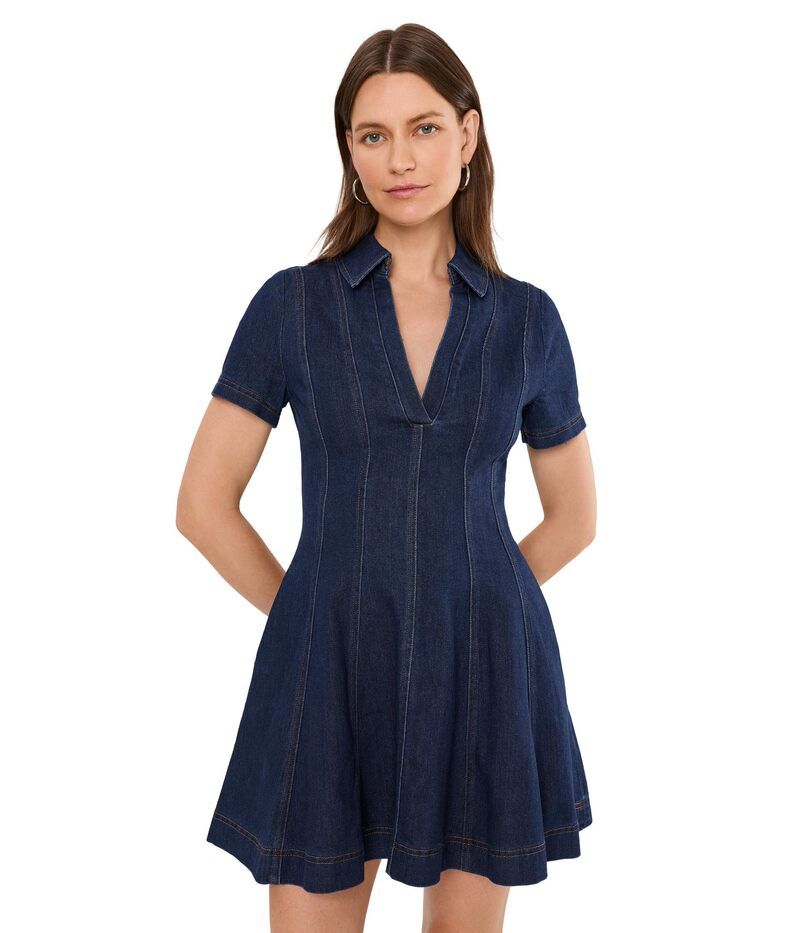 アヴェックレフィーユ レディース トップス ワンピース ミニ シャツ デニム Avec Les Filles Denim Short Sleeve Mini Shirtdress Royal Rins