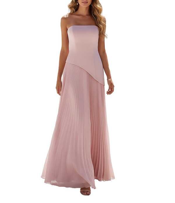 テラニクチュール レディース トップス ワンピース プリーツスカート アシンメトリー プリーツ ストラップレスカート Terani Couture Strapless Long Dress With