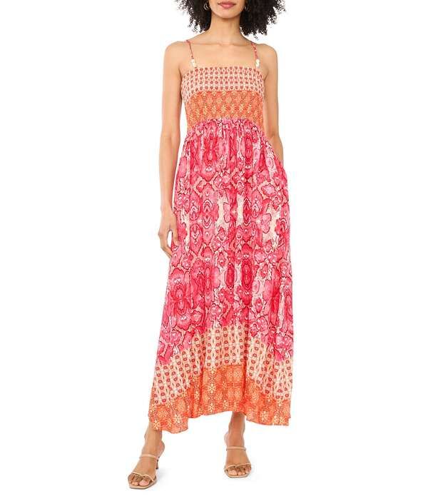 ヴィンスカムート レディース トップス ワンピース シャーリング マキシ Vince Camuto Square Neck Smocked Bodice Maxi Dress Tangerine タン