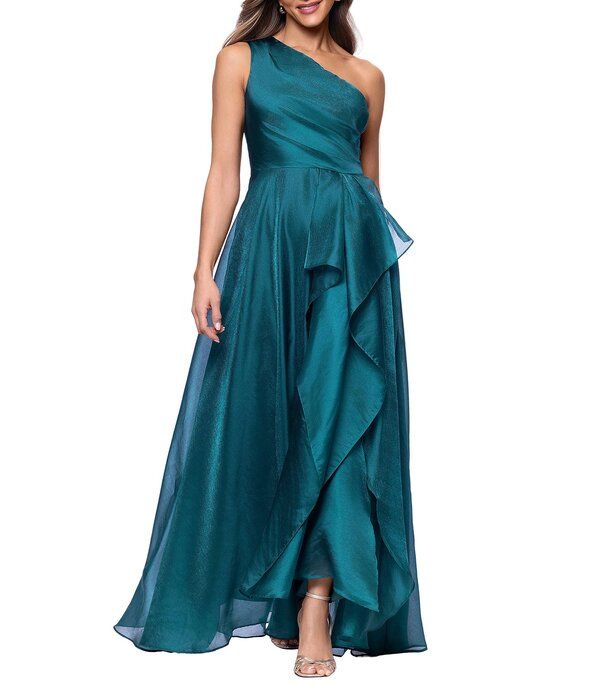 エスケープ レディース トップス ワンピース A ライン フリル Xscape One Shoulder Cascading Side Ruffle OrganzaLine Dress Emerald