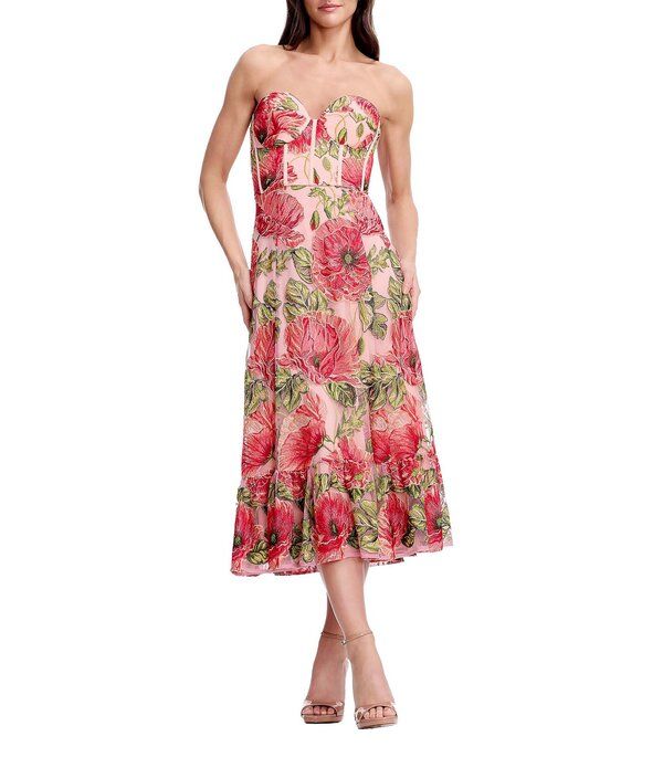 ドレスザポプレーション レディース トップス ワンピース フラワー柄 ミディ ストラップレス フラワー Dress the Population Carina Strapless Floral Cor