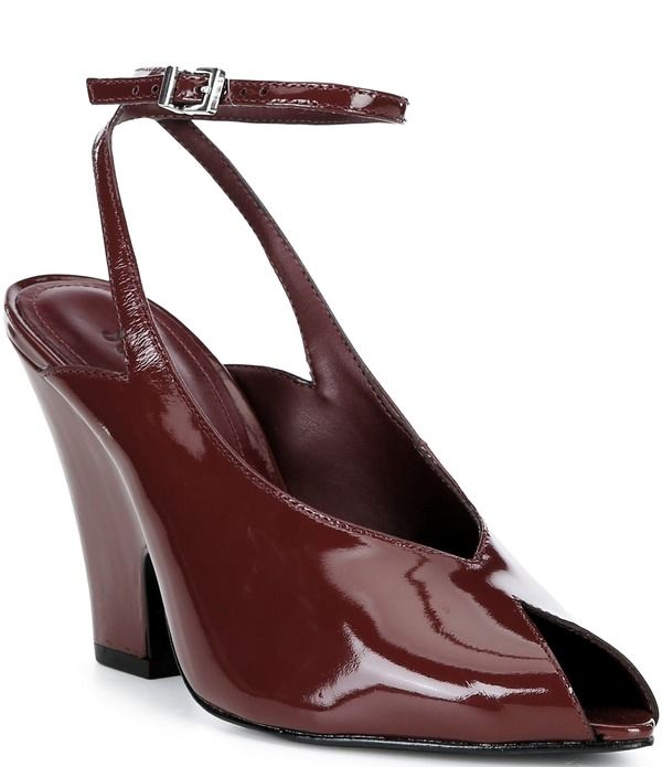 シュッツ レディース シューズ ヒール アンクル レザー Schutz Liv Patent Leather Pointed Peep Toe Ankle Strap Sculpted Wedge P