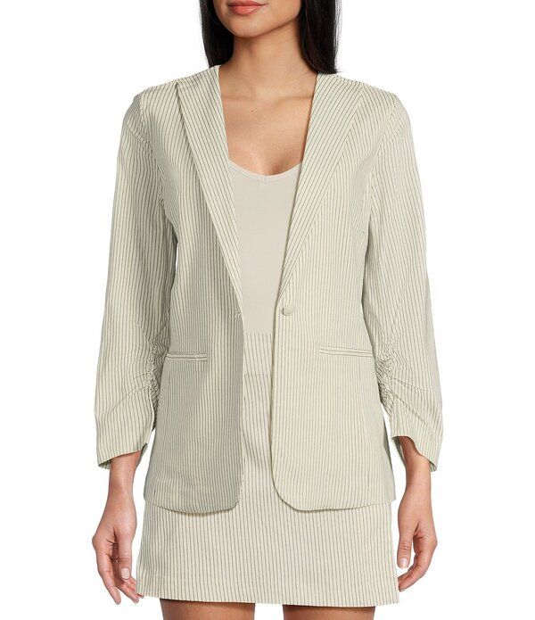タカラ レディース アウター ジャケット・ブルゾン ブレザー Takara Striped Notch Collar 34 Sleeve Shir red Blazer Jacket Stripe ス
