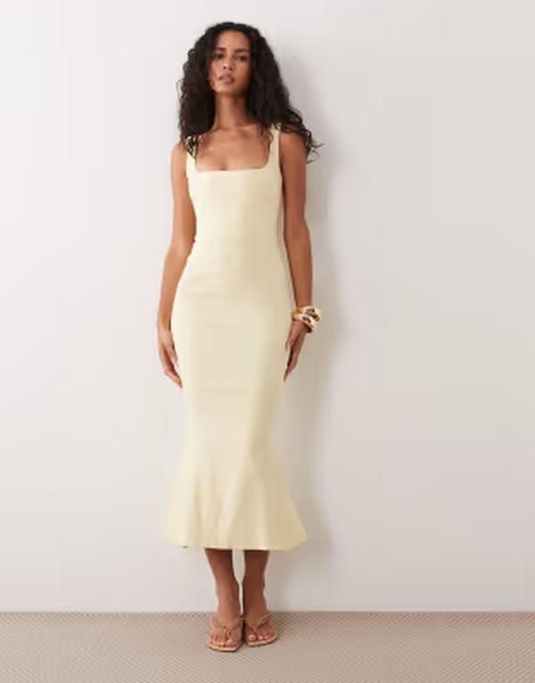 ベスパー レディース トップス ワンピース ミディ ノースリーブ Vesper bengaline sleevelessquare neck fishtail midi dress in yellow 24,360円