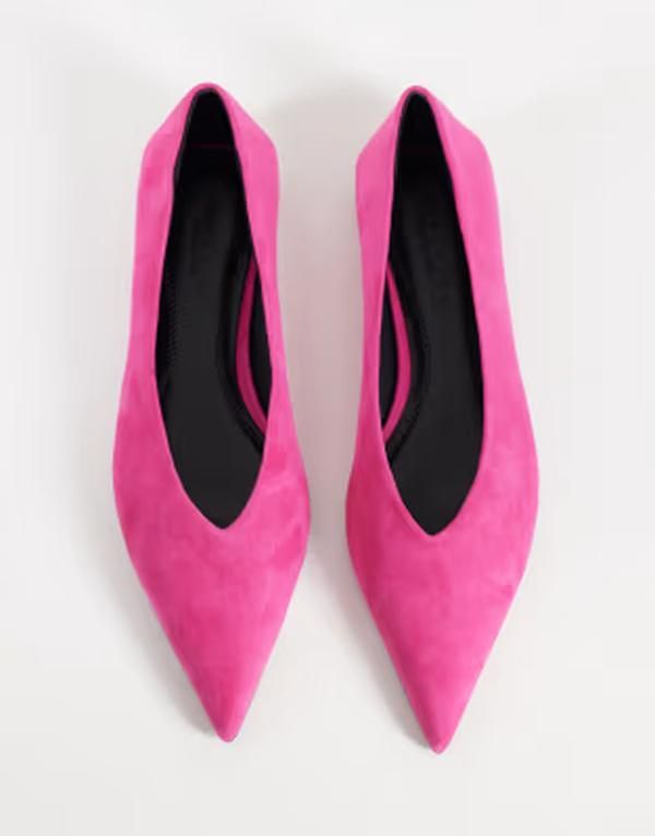 エイソス レディース シューズ パンプスエード ASOS DESIGN Lari real suede pointed ballet flats Pink suede ピンク